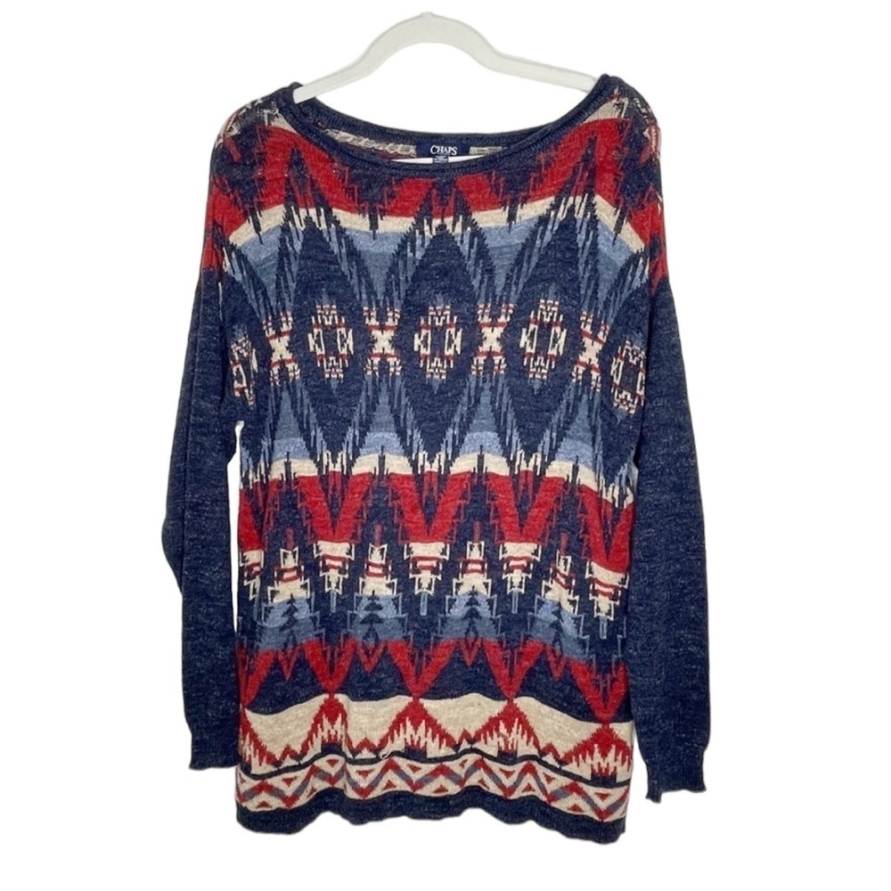 CHAPS southwestern print cotton crewneck sweater - Picture 1 of 4